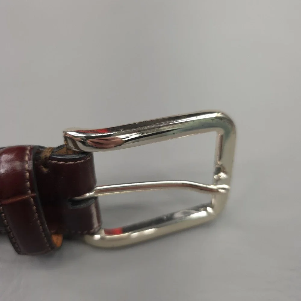 Tommy Hilfiger Belt Mens 38 Brown Croc Embossed Leather Silver Buckle Dress